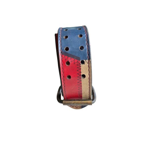 Vintage Multicolored Patchwork Tan Red & Blue Color Block Leather Belt main image 4